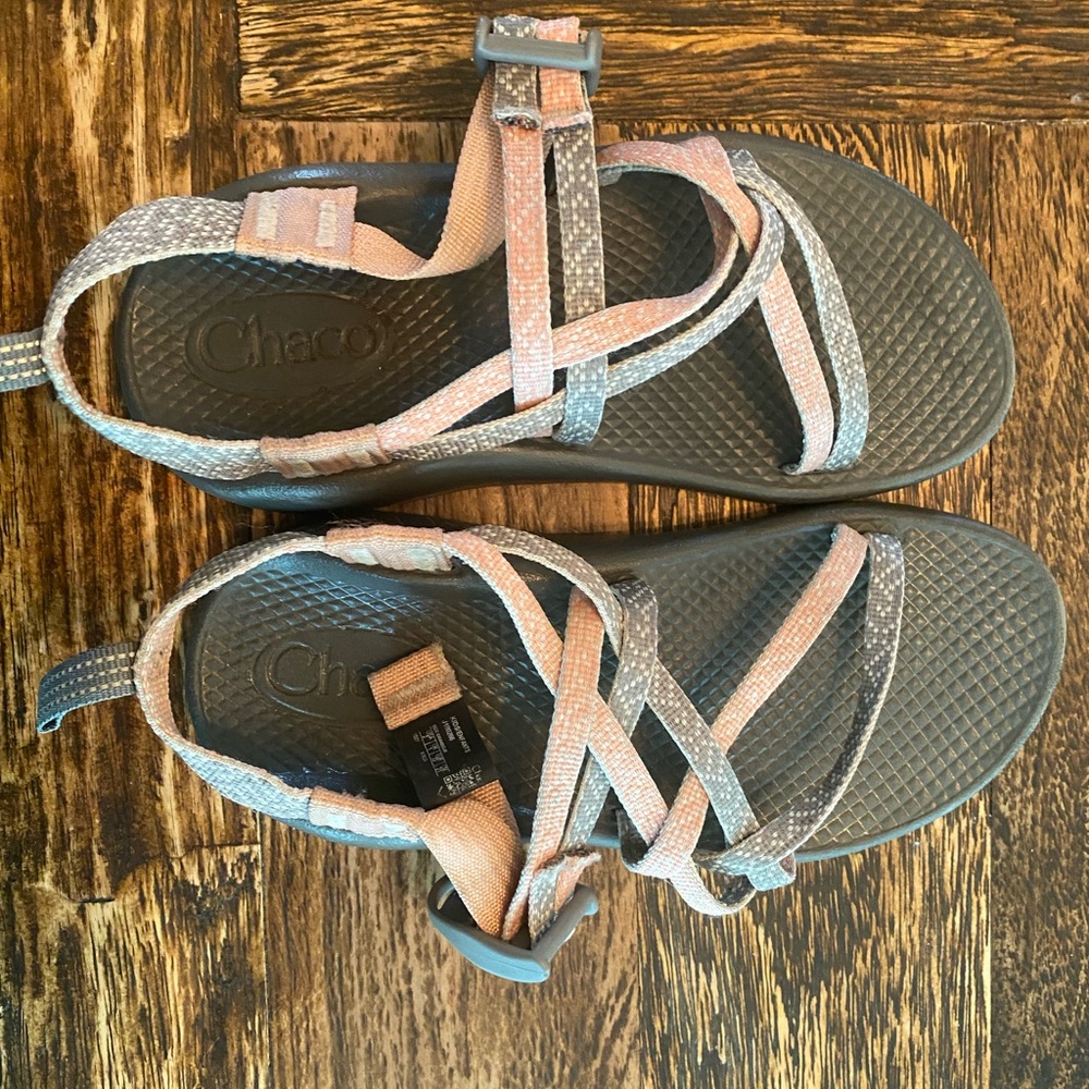 Girls Chaco Strappy Sandals in Gray and Pink